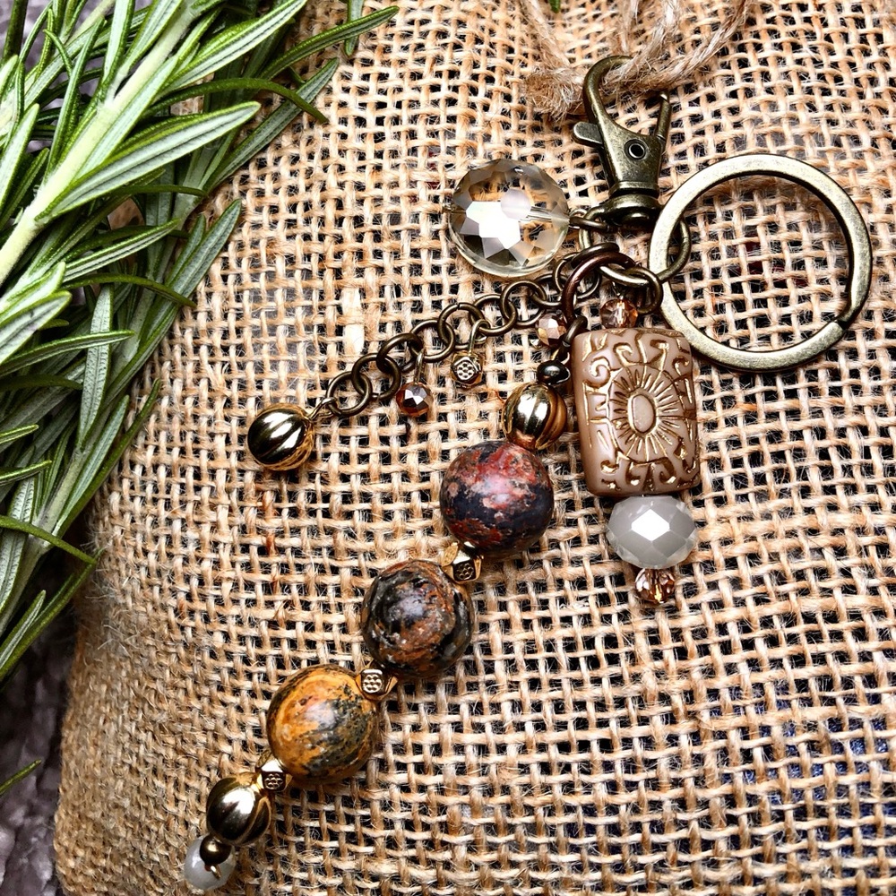Natural Stone Cluster Key Ring